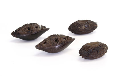 唐木詩文小舟彫4點 湛谷生（木箱）