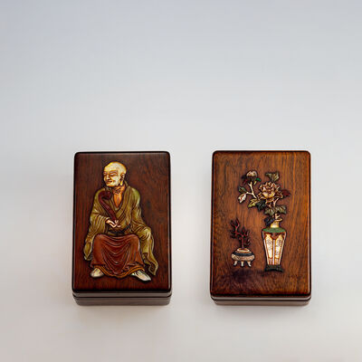 芝山象嵌小箱一対