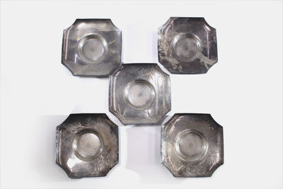 梅竹雕纹方茶托五枚 付共箱