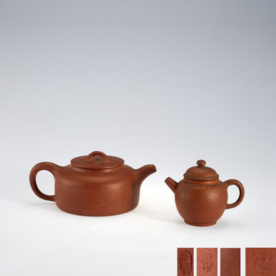 朱泥大小急須2点　銘有