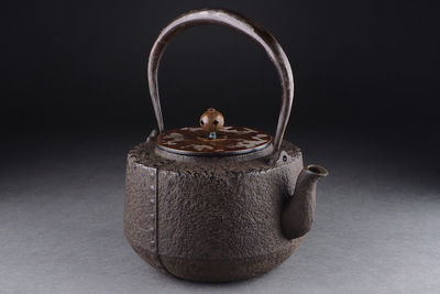 【夢工房】時代斑紫銅蓋綴目鉄瓶　　癸-4