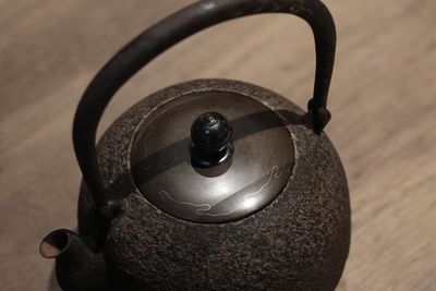 六代安之介丸子形把手金工竹叶地纹 纯银圆摘原箱 