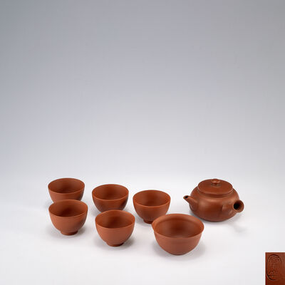 常山造　朱泥茶器組（共箱）