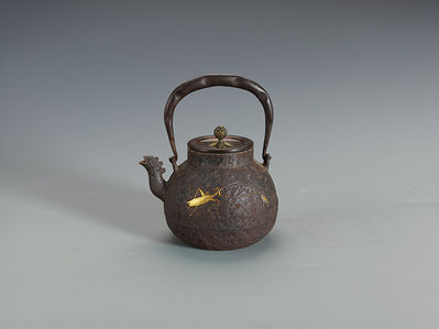 116 龍文堂 安之介造 嵌金銀鳳首鐵壺
