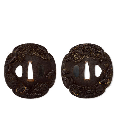 越前明珍吉久作　鶴亀図鐔 刀剣保存認定書付