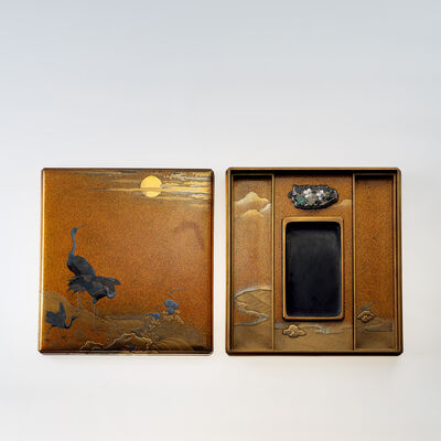 金蒔絵鶴図硯箱（箱付）