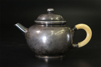 純銀 紫砂壺形急須（共箱）