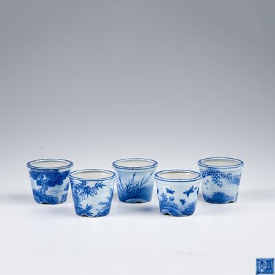 真葛香山作 染付植木缽5客