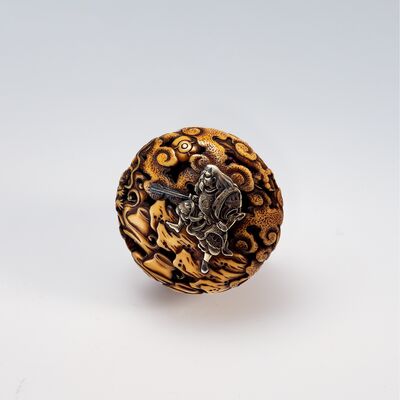 祥雲·武士金工象嵌根付