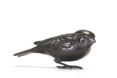 在銘 金工小鳥置物