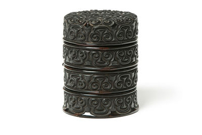 南宋~元 剔犀雕 如意雲紋 三截盒