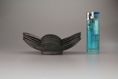 錫製　元宝形　清順記号在銘　茶托５客　325ｇ