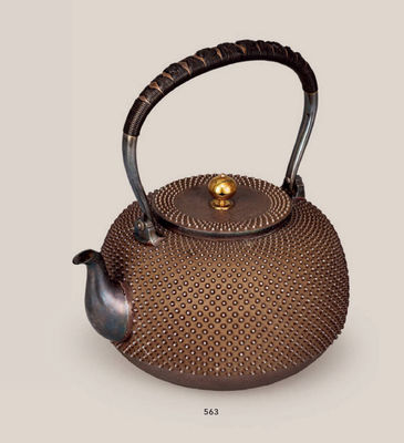 563 初代石黒光南 纯银金摘雾霰纹壶（付共箱）