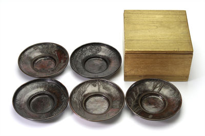 琢斎 在銘 斑紫銅五清文 茶托5客（共箱）