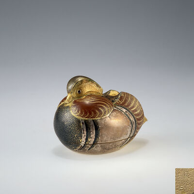 泉良一造　鴛鴦香合（共箱）