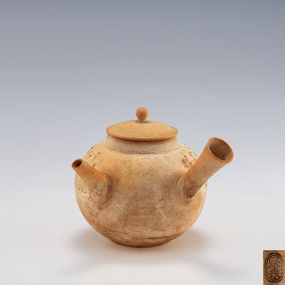 青木木米造 白泥詩文急須（共箱）