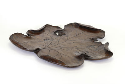 大葉模樣 古木彫煎茶盆（箱付）