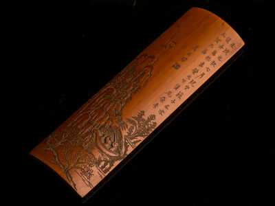 068-古竹山水漢詩紋茶合