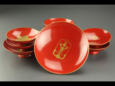 【雅】古美術品 朱塗盃九客まとめて AQ979