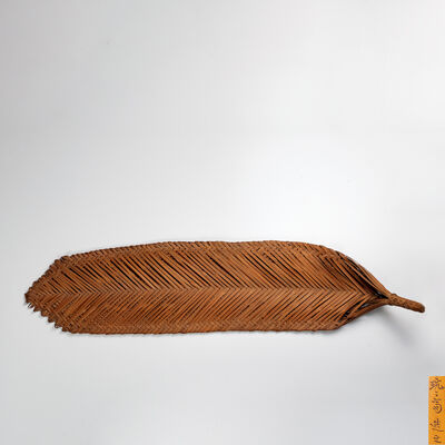 鈴木玩々斎造 嵯峨產白竹正目割蕉葉盆（共箱）