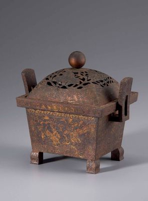2141 明治 铁打出错金香炉
