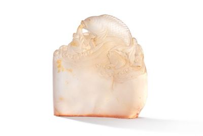 清 壽山水坑雕 鯉魚躍龍門紋 印章