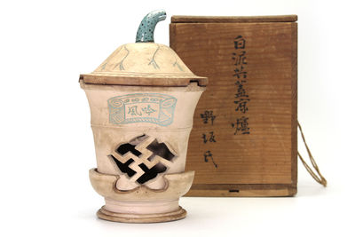 孟臣 在銘 白泥共蓋涼爐（共箱）