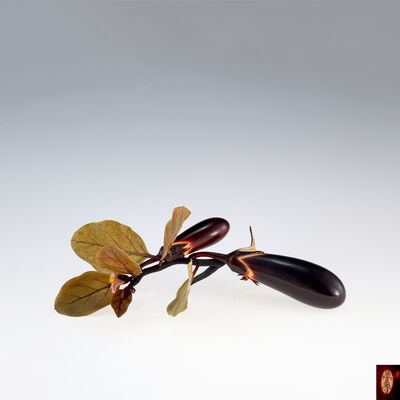 安藤綠山作萬象銘　茄子置物（共箱）