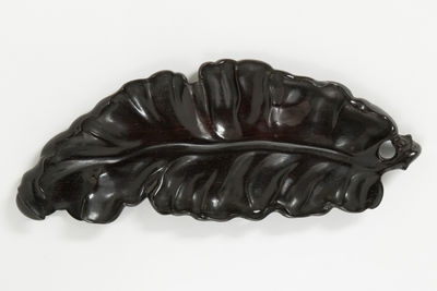 清 紅木雕 葉形小盆