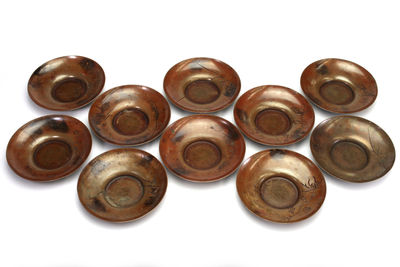 寶暦堂造 四君子文銅茶托 10客