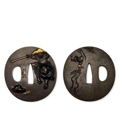 金工象嵌人物物語図鐔　銘有