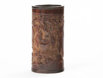 明末清初 竹雕人物紋 筆筒