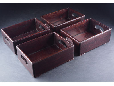 【夢工房】　時代唐木（紫檀）長方莨盆四客　計2463ｇ　来-16