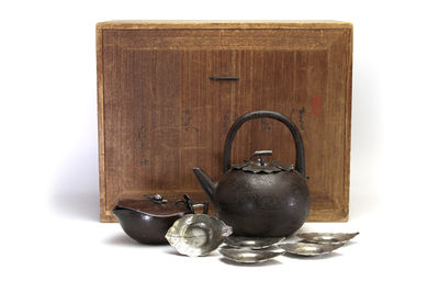 河內宗明 鉄打出 柿形煎茶器 3点揃（箱付）