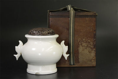 白高麗 錦鯉耳香爐（共箱）