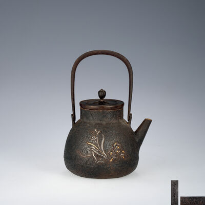 金寿堂造 金工昆虫象嵌鉄瓶