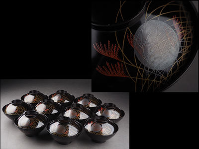 【夢工房】時代蝋色武蔵野蒔絵吸物椀拾客　辰-61