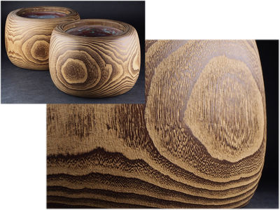 【夢工房】　時代桐天然杢目火鉢一雙箱入　重さ5.4ｋｇ　来-7