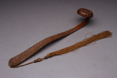 老竹雕蝙蝠双喜字紋如意