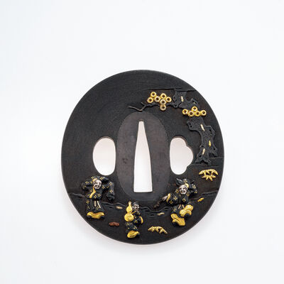 金工人物象嵌 鐔（木箱）