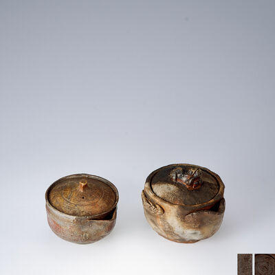 錦明作 備前宝瓶「水之三女神」·藤原啓作 備前宝瓶（皆共箱）