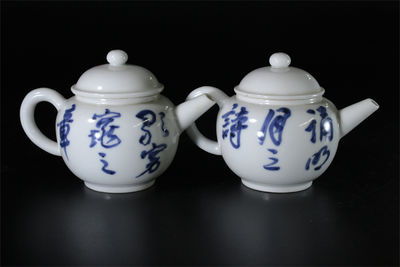 平安北峯製青花急須ペア共箱