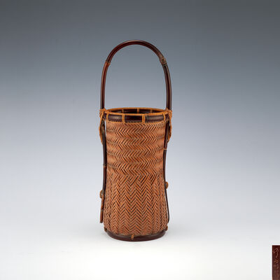 横田峰斎作　古代編代輪花籠（共箱）