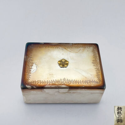 三越製 純銀 李王家御紋付 文箱 （木箱）