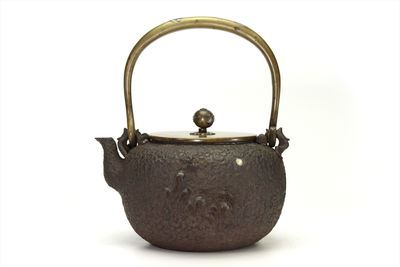 亀文堂造 銅蓋提銀象嵌飛鳥文 鐵瓶