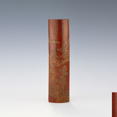 張希黃製 家屋風景漢詩竹茶合（木箱）