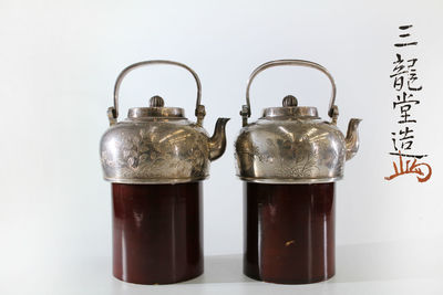 三龍堂造 純銀草紋彫紋小瓶 一對