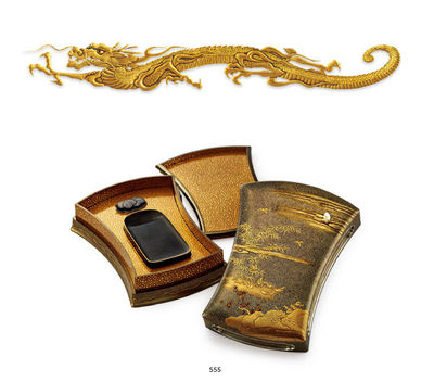 555 莳绘平目地竹雀分铜形砚箱