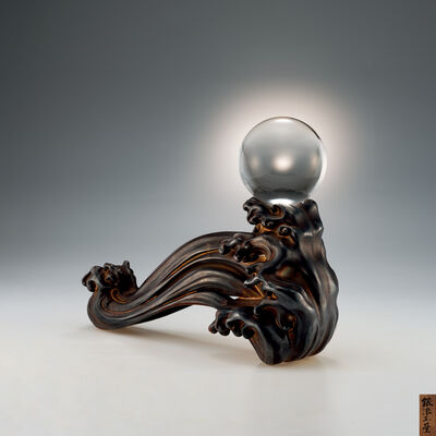 水晶玉銀蒔絵波形台添（箱付）