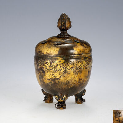 二代蔵六造 金銀鍍銅火炉（共箱）